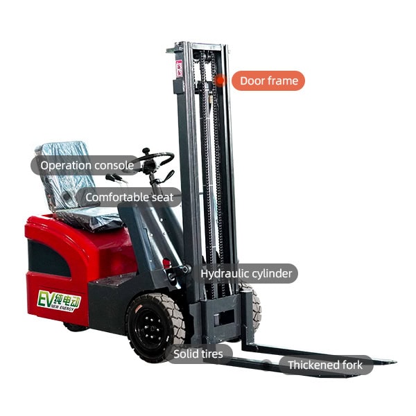Fangwei electric forklift with hydraulic cylinder and thickened fork for industrial use.