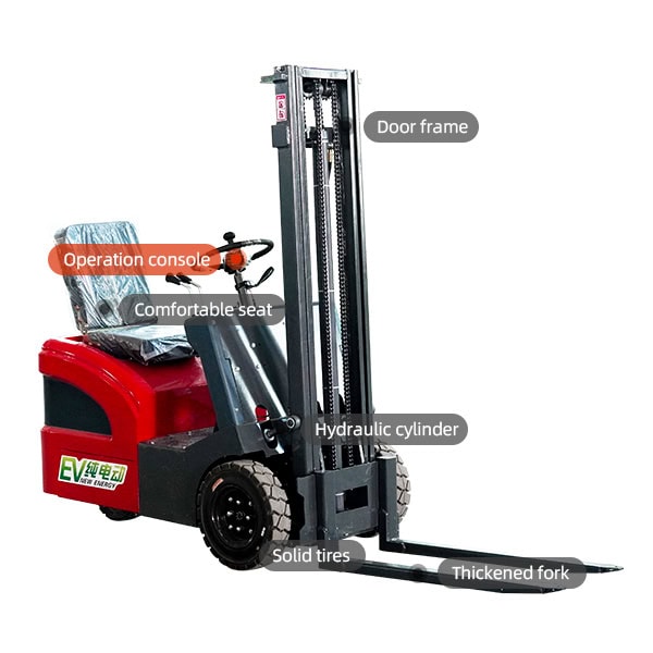Fangwei electric forklift with hydraulic cylinder and thickened fork for industrial use.